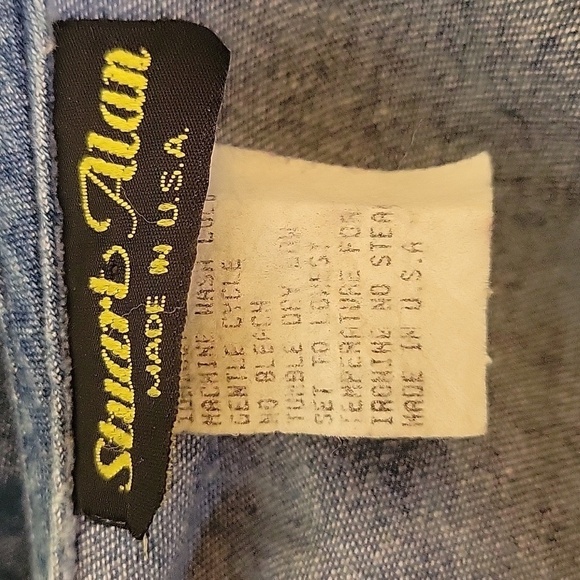 VTG STUART ALAN 1980s Western Colonial Chambray Denim Tie Back 2Fer Dress - Picture 9 of 11